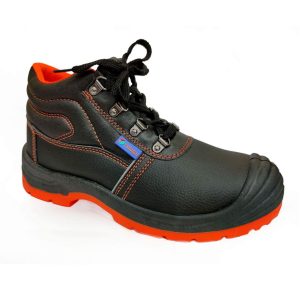 Tough Rock Safety Shoes High – High Ankle Shoes, Buffalo Grain Leather, Orange Air Mesh, Injected Dual Density PU, Steel Toecap & Midsole