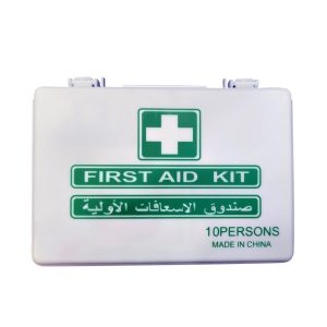 FIRST AID KIT 10 PERSON WHITE BOX – Plastic Material, Its Small Box Easy to Carry, with a collection of first aid supplies to many emergency situations.