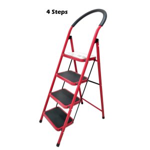 Red Aluminium Ladders – Rubber Pad Multi-Purpose Portable Ladder for Home, Kitchen, Garden, Office, Warehouse